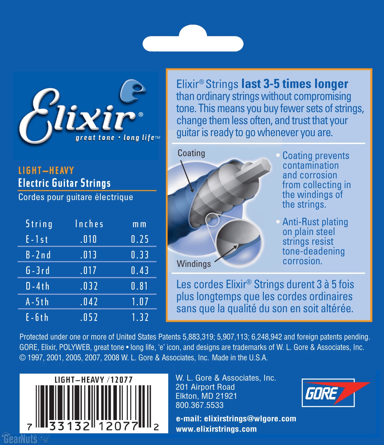 Elixir Cordes de guitare électrique 10-52 12077 Nanoweb